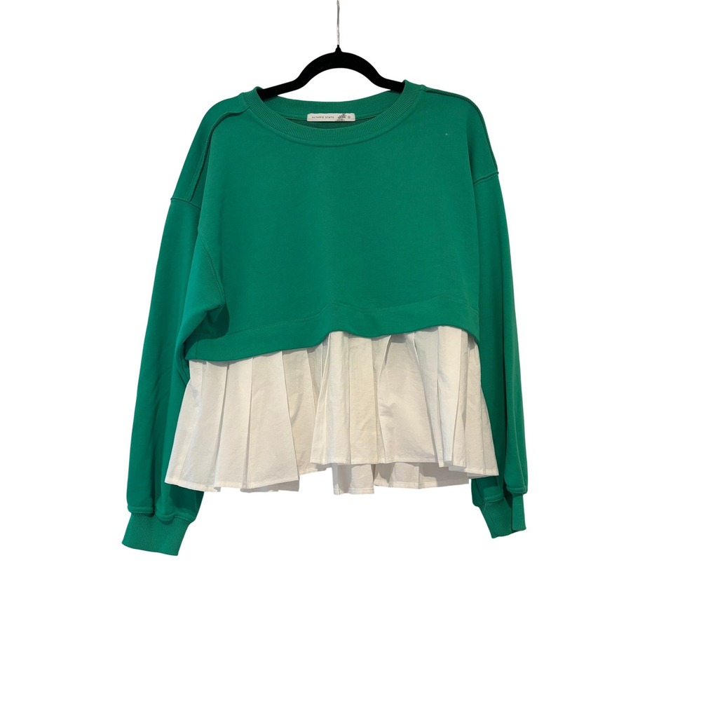 Altar'd State oversize S green white pleated lagenlook sweatshirt new tags‎ JJ